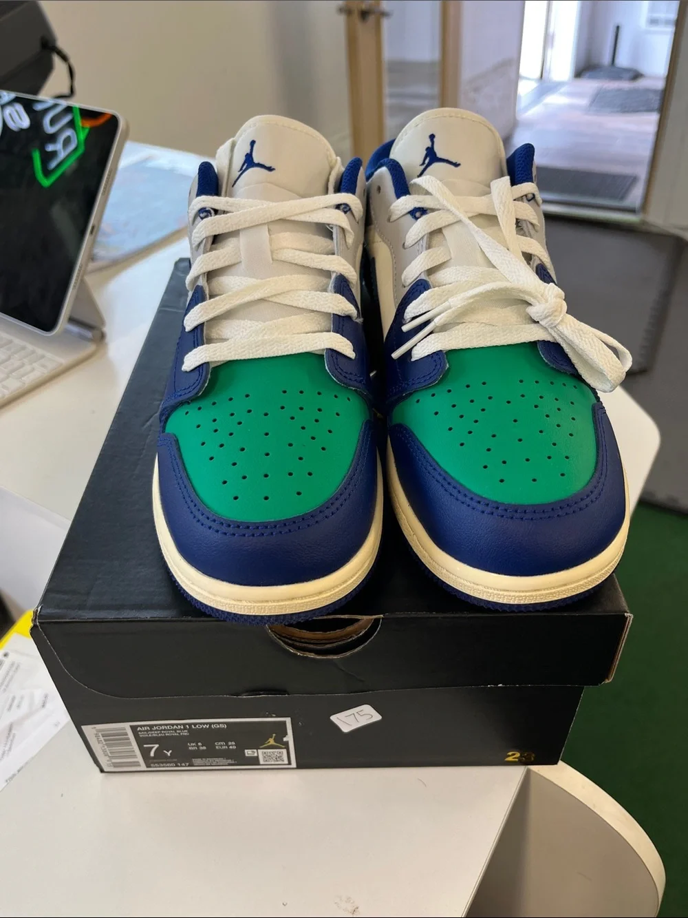 Jordan Low Top Sneakers in White, Blue & Green
